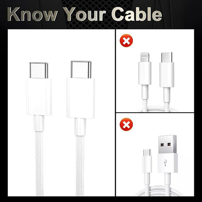 Quntis USB C Cable, USBC to USBC Fast Charging Cable Nylon Braided (3ft 60W, 1-Pack) for iPhone 16/15 Pro/Plus/Pro Max, iPad mini 6/7/Pro/Air, MacBook Air/Pro, Samsung Galaxy S24 and More (White)
