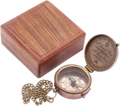 to My Husband I Love You, Brass Compass Engraved Gifts for Men, Bronze for Men, Romantic Gifts for Him/Her, Keepsake Gifts for Husband, 5th/25th 50th Wedding Ideas