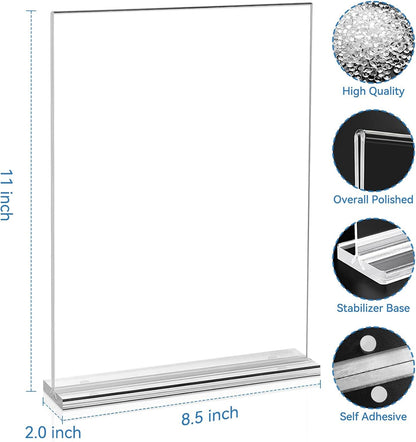 EHWINE 6 Pack 8.5 x 11 Acrylic Sign Holder, Clear Signs Display Holder Double-Sided Stand up Table Top Sign Holders Flyer Stand Frames Suitable for Office Business Store Hotels Party(Provide Non-slip Mats)