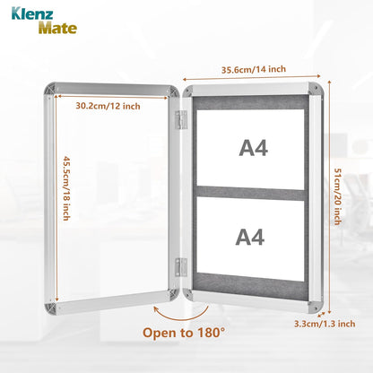 20"x14" Enclosed Bulletin Board Tamper-Proof Dispaly Case,Grey Fabric&Aluminium Frame,Shatter Resistant Lockable Bulletin Board with Clear Acrylic Door for School,Office,Mall,Community,Hospital,Church