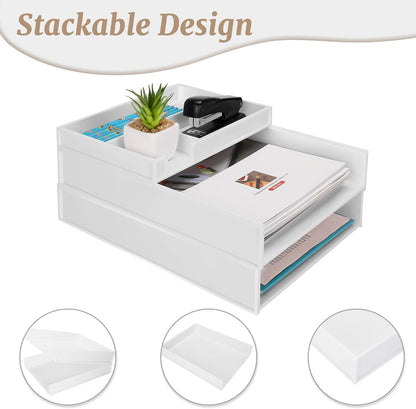 Stackable Letter Tray, 3 Pcs A4 Paper Tray, Desk Document File Organizer Set, Plastic Desk Paper Tray Organizer for A4 Paper Magazine, Receipts, Office Supplies,White