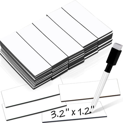 50 Pack Dry Erase Magnetic Labels White Reusable Write On Magnets Sticker, Magnetic Blank Writable Erasable Cards Name Tags for White Board, Garage, Classroom, Home, Office, 3.2'' x 1.2"