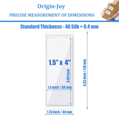 Origin-Joy 35 PCS Self Adhesive Index Card Pockets with Top Open, Clear Plastic Label Holder for Cards of Note, Library and Business, Adhesive Label Pockets & Card Holder (1.5 x 4 inch)