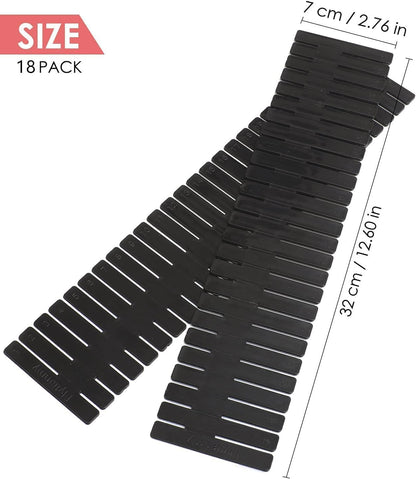 18Pcs Drawer Dividers, Adjustable Drawer Organizer for Socks, Underwear, Makeup, Can Help Tidy Kitchen, Bedroom, Dresser Black