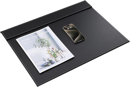 KINGFOM Ultra-Smooth PU Leather Desk Pad & Mat Office Desk Drawing & Writing Board A3/ A4 File Paper Clip Table Protector Mat on Top Large 24''x18'' (Black)