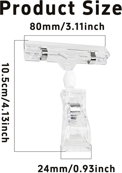 60PCS Plastic Sign Holder Clips, Rotatable Price Signs Double Display Clips, Retail Cards Clips for Merchandise/Retailers