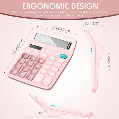 Konohan 8 Pieces 12-Digit Calculator, Solar Basic Desktop Calculator Large Display Electronic Dual Power Handheld for Home Office School(Pink)
