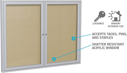 Ghent 36"x24" 1-Door Outdoor Enclosed Vinyl Bulletin Board, Shatter Resistant, with Lock, Satin Aluminum Frame - Silver (PA13624VX-193), Made in The USA