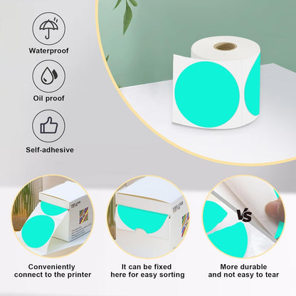 3 X 3 Inch Color Coding Dot Labels Circle Thermal Printable Waterproof 500 Pcs Round Stickers Adhesive Writable for Office, Home, Garage, DIY Sticker, Barcodes, Name Tag, Watercolor Green