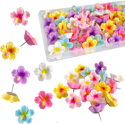 60 pcs Flower Push Pins Cute Decorative Flower Thumbtacks Color Pushpins for Bulletin Cork Board Photo Wall Display Map Home Office Organization