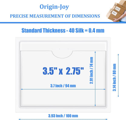 Origin-Joy 25 PCS Self-Adhesive Index Label Pockets, Clear Plastic Peel & Stick Card Holders with Top Open for Loading (3.5 x 2.75 inch)