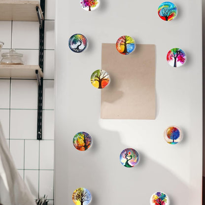 12Pcs Glass Refrigerator Magnet Fridge Sticker，Life Tree Crystal Fridge Magnets Decoration for Crafts,Strong Fridge Magnets for Kitchen, School,Office Whiteboard, Cabinet and Dishwasher (Life Tree)