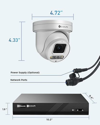 4COVR 4K PoE PTZ Security Camera System, 4X 8MP PoE IP PTZ Camera Two Way Audio, 280ｰ Pan 90ｰ Tilt 5X Optical Zoom, Smart Color Night Vision, Human Vehicle Detection, 8CH 4K NVR 2TB HDD, LY5XCP8M0804