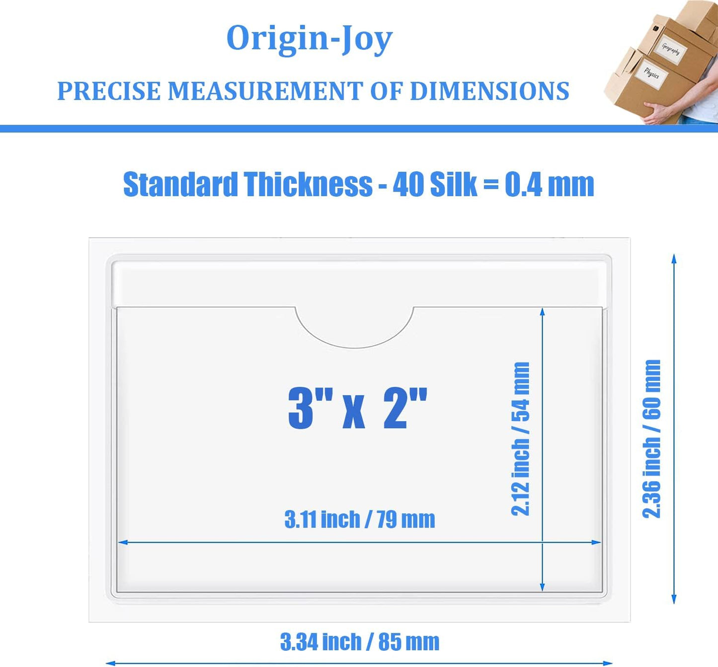 Origin-Joy 60 PCS Self Adhesive Index Card Pockets with Top Open, Clear Plastic Label Holder for Cards of Note, Library and Business, Adhesive Label Pockets & Card Holder (3 x 2 inch)