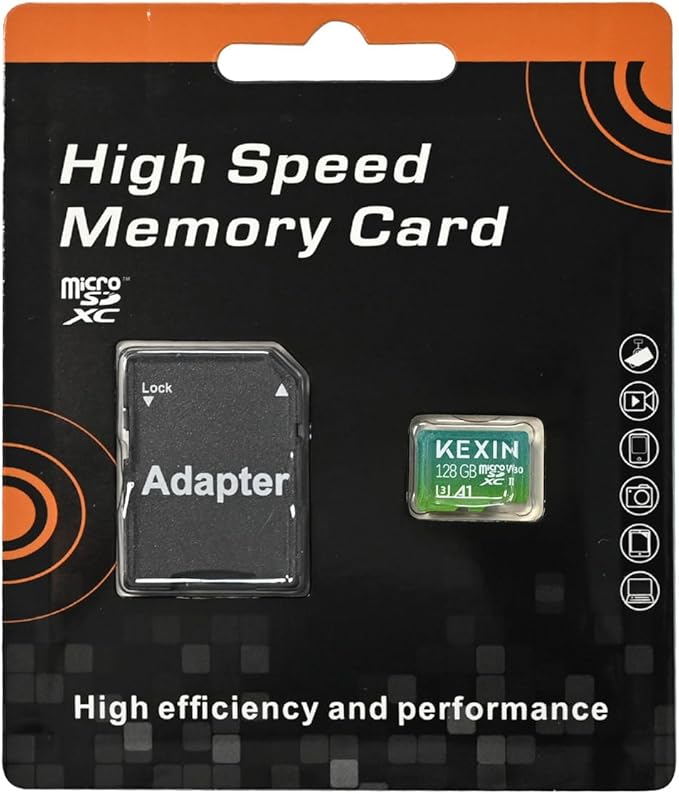KEXIN 128GB Micro SD Card with Adapter - Up to 90MB/s 4K, V30, A1, C10, 4K UHD High Speed microSDXC UHS-I Memory Card Compatible with Action Camera Drone Game Console Smartphone Tablet,128G,Single