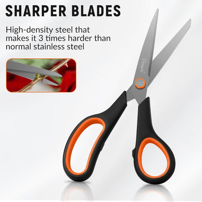 Scissors, 3-Pack Titanium Coated Non Stick Scissors (8.5’’, 7.5’’, 5.5’’) - Premium All-Purpose Cutting Tools for Craft, Office & Home Use
