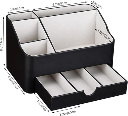 KINGFOM Desk Organizer with Drawer, Multifunction Pencil Holder for Desk, Desk Organizer and Accessories 5 Comparetments for Home Office Supplies (Black)