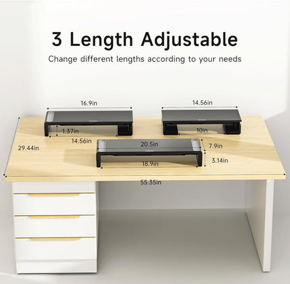 OImatser Monitor Stand Riser 3.0 USB HUB, Type-C Data Port, Foldable Computer Monitor Riser, Adjustable Length Computer Stand and Storage Drawer & Pen Slot, Phone Stand for Computer