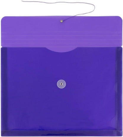JAM PAPER Plastic Envelopes with Button & String Tie Closure - Letter Booklet - 9 3/4 x 13 - Purple - 12/Pack