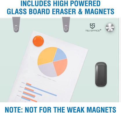 TSJ OFFICE Glass Dry-Erase Board - 36 x 24 Inches Wall Mounted Whiteboard with Magnetism, Large Frameless Glass White Board for Office, Home & School