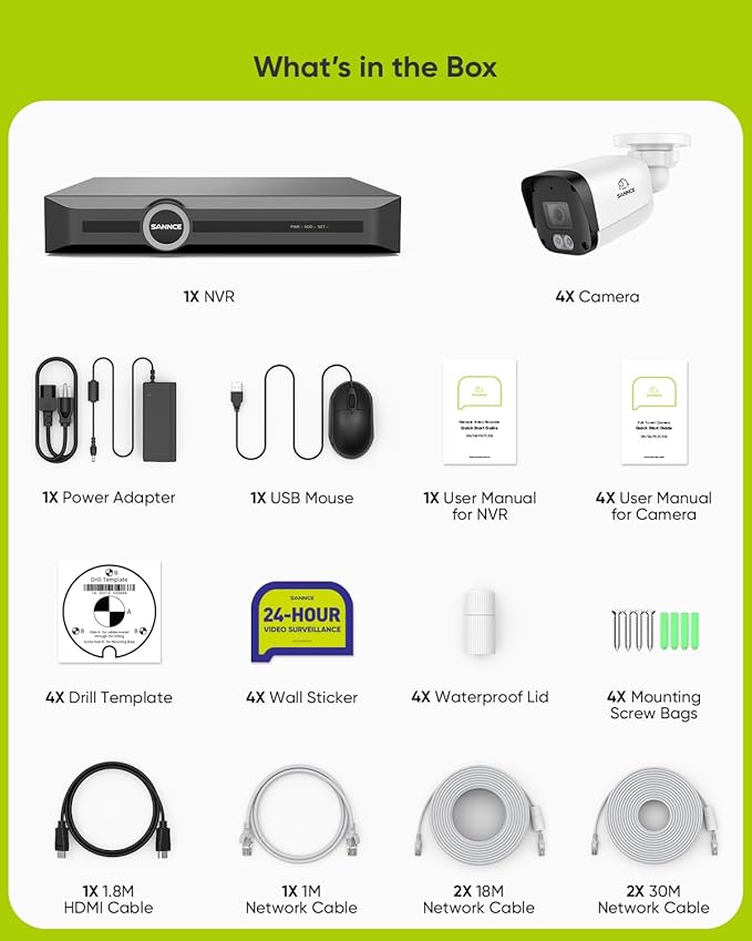 SANNCE 5MP PoE Security System, 8CH 6MP Surveillance NVR with 4PCS 5MP HD Weatherproof Bullet Cameras with H.265 Video Compression, Smart IR LED, APP Push Alert, Remote Access (NO HDD)