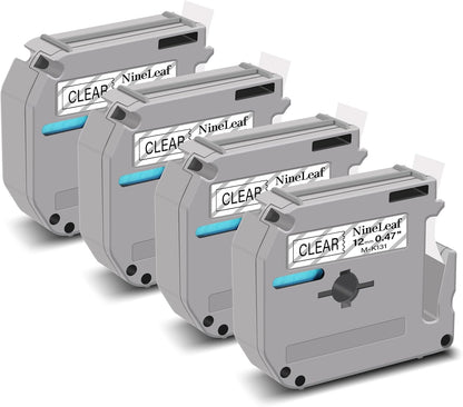 NineLeaf 4 Pack Compatible for Brother P-Touch M Tape M-K131 M-K131S MK131 M131 12mm 0.47'' Black on Clear Label Tape for PT-70BBVP PT-70BMH PT-70HK PT-70HOL PT-70HOT Label Maker