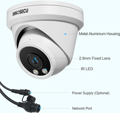 4MP PoE Camera Outdoor Indoor, Turret Wired Security IP Camera, Waterproof IP67, Human/Vehicle Detection, 2.8mm Lens Wide Angle 110°, Night Vision 100ft, Built-in Mic, IND4FR97A (White)