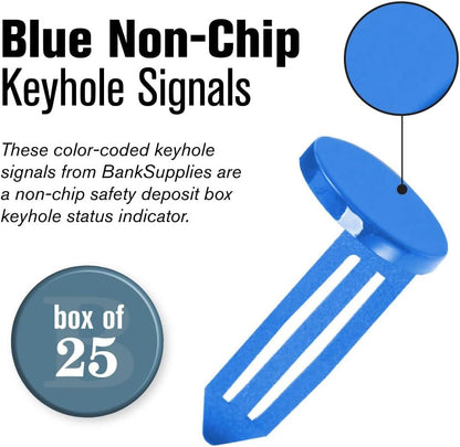 BankSupplies Keyhole Signals - Blue Rent Overdue Signal - Box of 25 - Non-Chip - Reusable & Long-Lasting - at-a-Glance Organization - Color Coded Plugs