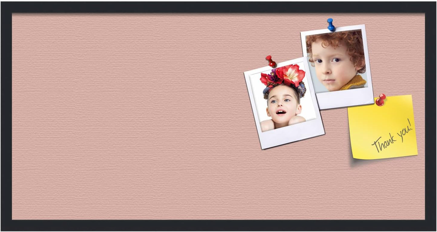 PinPix 36x18 Inch Cork Bulletin Board. This Decorative Framed Pin Board Comes with Pink Pastel Design and a Satin Black Frame. Ideal for Home Office Decor or Message Board (PinPix-1813)