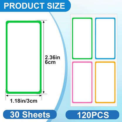 120 Pcs Dry Erase Labels Stickers, 1.18×2.36'' Reusable Waterproof Notebook Labels, Sticky Labels to Write on, Dry Erase Stickers Label for for Food Containers, Kitchen, Office (Multicolor)
