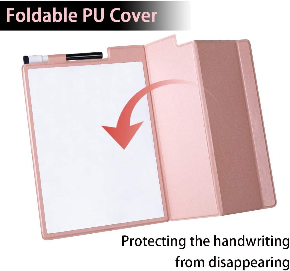 Portable Small White Board Dry Erase Board with Stand 9" x 12" Magnetic Whiteboard Desktop Small Whiteboard with Pink PU Cover Case for Kids, Adult, Office, Home, School