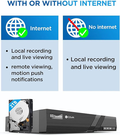4COVR 4K Home Security Camera System, 2 Way Audio Talk & Smart Color Night Vision, 8X 8MP IP67 PoE IP Dome Camera, 8CH H.265 NVR 2TB HDD, AI Human Vehicle Detection, 24/7 Recording, LY97KA8M0808