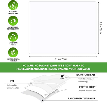 SVNOOC Multi-Use White Board Dry Erase Board Stickers for Wall Refrigerator Door Home Office Classroom, Reusable Lapboards, 8.5x11 inches, 3 Pack