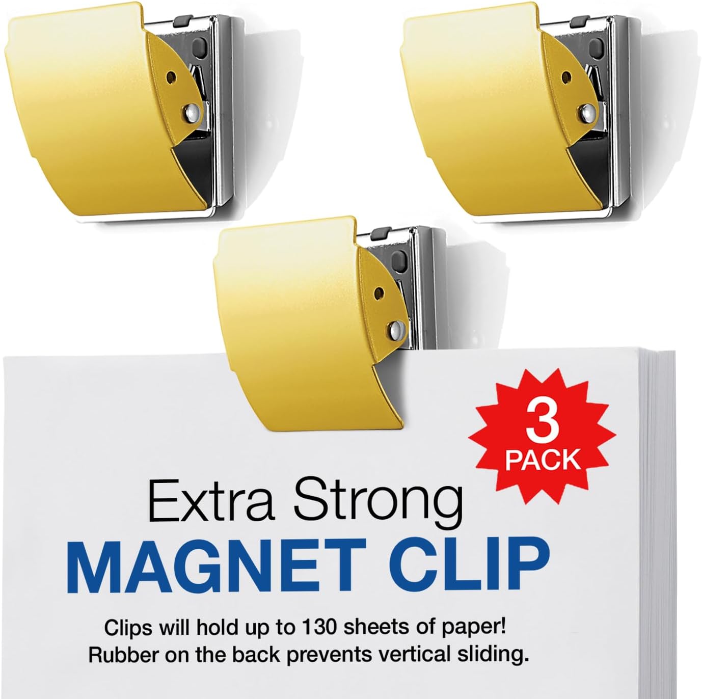 Plus Extra Strong Magnetic Clips, Large Yellow, 3-Pack