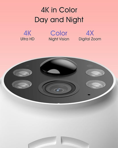 ANRAN 4K Solar Security Camera Outdoor Wireless-360° PTZ, 8MP Color Night Vision, Battery-Powered WiFi Camera with PIR Detection, 2-Way Audio, No Wiring Needed, Compatible with Alexa