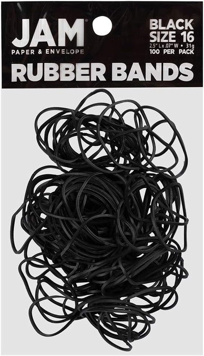 JAM PAPER Durable Rubber Bands - Size 16 - Black Multi-Purpose Rubberbands - 100/Pack