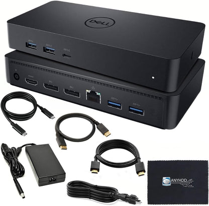 Dell D6000S Universal Dock Bundle with 130W Power Adapter – USB-C, Dual DisplayPort with 4K HDMI Cable + 4K DisplayPort Cable + USB-C Cable + Microfiber Cloth - Supports 4K Display (Renewed)