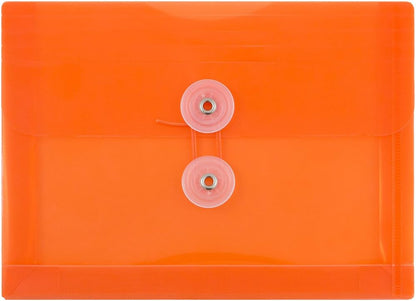 JAM PAPER Plastic Envelopes with Button & String Tie Closure - Index Size - 5 1/2 x 7 1/2 - Orange - 12/Pack