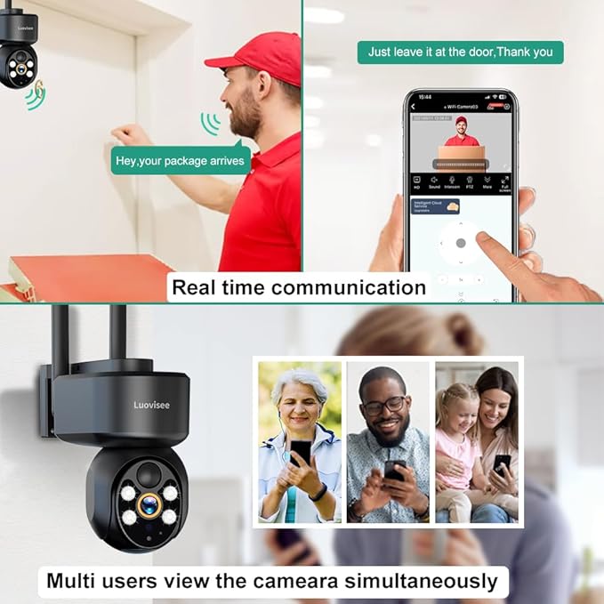 2K Solar Security Camera Wireless Outdoor,WiFi Cameras for Home Security Battery-Powered,Compatible with Alexa,360°PTZ Full Color Night Vision,PLR Alarm,2-Way Audio,Cloud/SD Storage