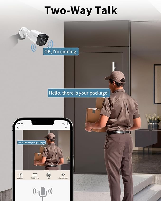 《2-Way Audio & 130°Wide Angle》Outdoor Security Camera System, IP Wired Cameras, 4K Video Surveillance for Home, Surveillance DVR Kits
