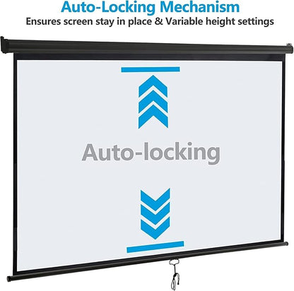 Projector Screen 100 Inch 16:9 HD Portable Manual Pull Down Projector Screen, Wall Ceiling Mounted Retractable Widescreen for Home Theater Cinema Office Movie TV Game, Black