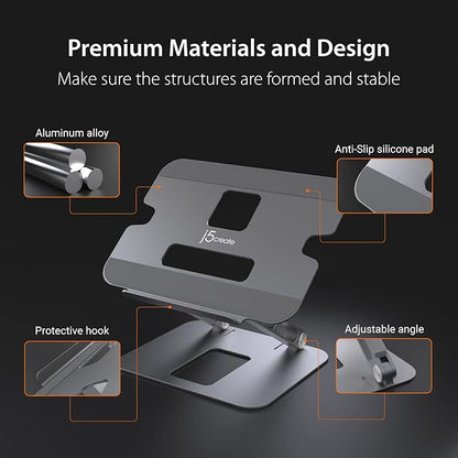 j5create Multi-Angle Aluminum Laptop Stand, Ergonomic Notebook Riser, Suitable for MacBook, Dell, HP, Lenovo, Fits Most laptops up to 16" (JTS127)