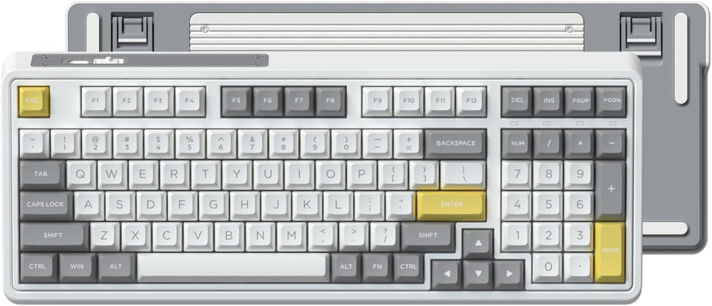 CMK98 Wireless Mechanical Keyboard with Number Pad,Tri-Mode Hot Swappable 99 Key Custom Gaming Keyboard, Linear Switches Gasket Creamy Keyboard RGB for Win/MAC (Grey)
