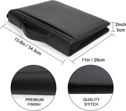 Yodo Zipper Padfolio Portfolio Binder Organizer PU Leather Portfolio for Resume, Legal Documents, Tablet, Business Supplies and Cards,3-Ring Binder with Handle, Notepad Folder for Men & Women