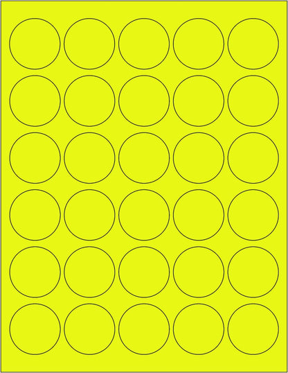 NextDayLabels - 8-1/2 x 11 Neon Color High Light Fluorescent Labels for Laser & Inkjet Printer (Yellow Fluorescent, 1.5" Round - 30 Per Page | 3000 Labels)