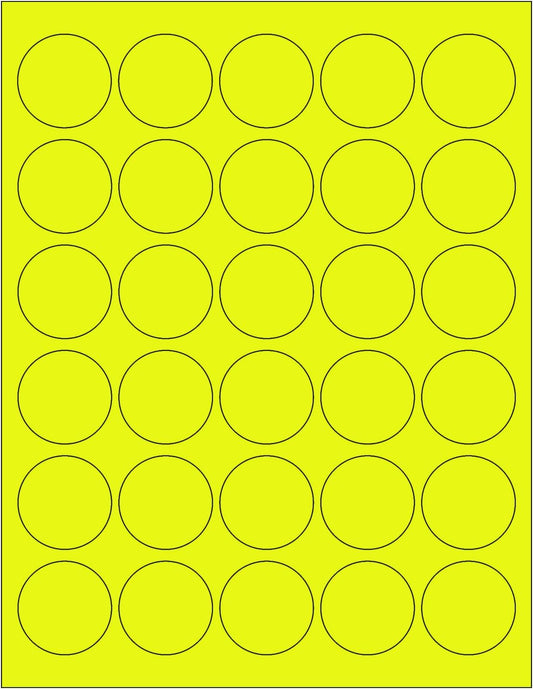 NextDayLabels - 8-1/2 x 11 Neon Color High Light Fluorescent Labels for Laser & Inkjet Printer (Yellow Fluorescent, 1.5" Round - 30 Per Page | 3000 Labels)
