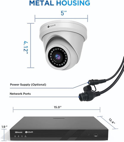 4COVR 16 Channel Security Camera System,AI Human Vehicle Detection, 16CH 8MP NVR 4TB HDD, 12Pcs 5MP Wired Commercial Dome IP PoE Camera IP67 Night Vision, Business Surveillance Outdoor, LY97AX5M1612