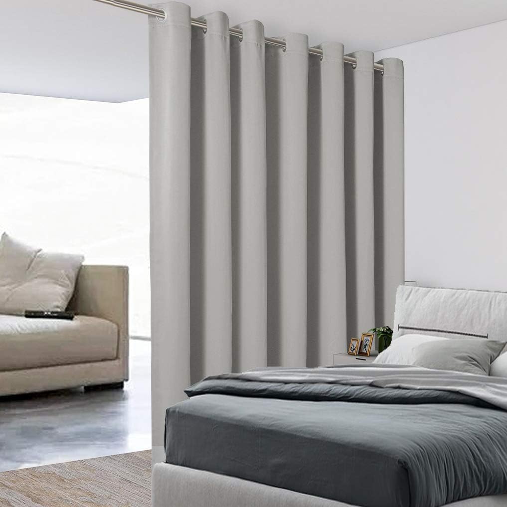 BONZER Room Divider Curtain Total Privacy Wall Extra Wide Grommet Room Darkening Curtains for Patio Sliding Glass Door, 96L x 120W Inch (8L x 10W ft), 1 Panel, Silver