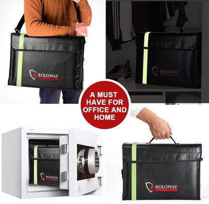 ROLOWAY Large (17 x 12 x 5.8 inches) Fireproof Bag with Reflective Strip, Water Resistant Fireproof Document Bag Safe for Money, Documents and Valuables Storage