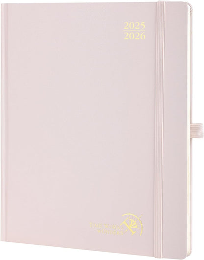 POPRUN Planner 2025-2026, (Large 8.5'' x 10.5'' Hard Cover) Academic Calendar (July 25-June 26) Daily Weekly and Monthly Appointment Book with Hourly Time Slots, Monthly Tabs, 100 GSM - Light Pink